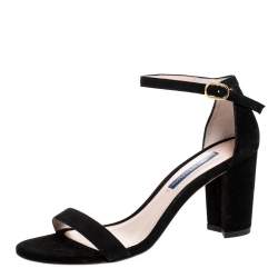 Stuart Weitzman Black Suede Ankle Strap Open Toe Sandals Size 37