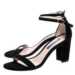 Stuart Weitzman Black Suede Ankle Strap Open Toe Sandals Size 37