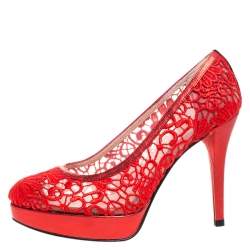 Stuart Weitzman Red Lace Swoon Platform Pumps Size 37