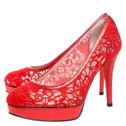 Stuart Weitzman Red Lace Swoon Platform Pumps Size 37