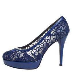 Stuart Weitzman Blue Lace Swoon Platform Pumps Size 37