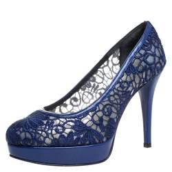 Stuart Weitzman Blue Lace Swoon Platform Pumps Size 37