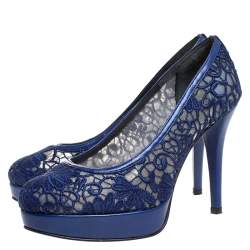 Stuart Weitzman Blue Lace Swoon Platform Pumps Size 37