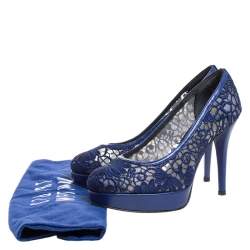 Stuart Weitzman Blue Lace Swoon Platform Pumps Size 37