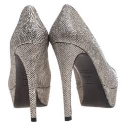 Stuart Weitzman Silver Shimmer Lame Fabric Mae Platform Pumps Size 37