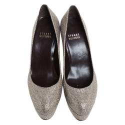Stuart Weitzman Silver Shimmer Lame Fabric Mae Platform Pumps Size 37