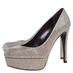 Stuart Weitzman Silver Shimmer Lame Fabric Mae Platform Pumps Size 37