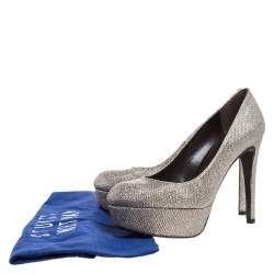 Stuart Weitzman Silver Shimmer Lame Fabric Mae Platform Pumps Size 37