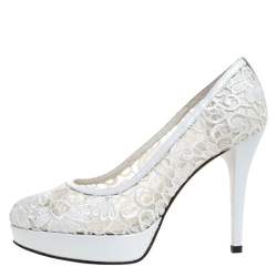 Stuart Weitzman White Lace Swoon Platform Pumps Size 37