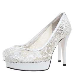 Stuart Weitzman White Lace Swoon Platform Pumps Size 37