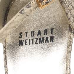 Stuart Weitzman Two Tone Python Embossed Leather Crystal Embellished T Strap Sandals Size 36.5