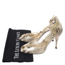 Stuart Weitzman Two Tone Python Embossed Leather Crystal Embellished T Strap Sandals Size 36.5