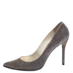 Stuart Weitzman Metallic Gold Glitter Fabric Pointed Toe Pumps Size 40
