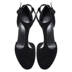 Pre Owned Stuart Weitzman Black Suede T Strap Ankle Strap Pumps Size 39