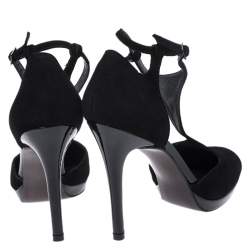 Pre Owned Stuart Weitzman Black Suede T Strap Ankle Strap Pumps Size 39