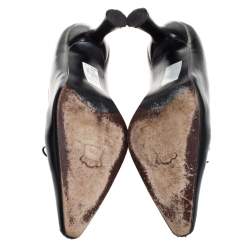 Pre Owned حذاء كعب عالي ستيوارت وايتزمان تفاصيل خياطة فيونكة جلد أسود مقاس 36