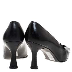 Pre Owned حذاء كعب عالي ستيوارت وايتزمان تفاصيل خياطة فيونكة جلد أسود مقاس 36