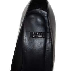 Pre Owned حذاء كعب عالي ستيوارت وايتزمان تفاصيل خياطة فيونكة جلد أسود مقاس 36