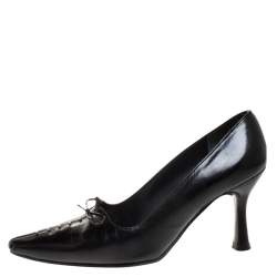 Pre Owned حذاء كعب عالي ستيوارت وايتزمان تفاصيل خياطة فيونكة جلد أسود مقاس 36