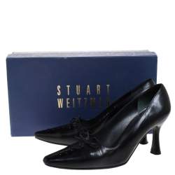 Pre Owned حذاء كعب عالي ستيوارت وايتزمان تفاصيل خياطة فيونكة جلد أسود مقاس 36