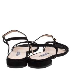 Stuart Weitzman Black Suede Starla Ankle Strap Flats Size 39