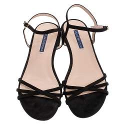 Stuart Weitzman Black Suede Starla Ankle Strap Flats Size 39
