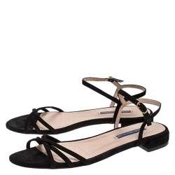 Stuart Weitzman Black Suede Starla Ankle Strap Flats Size 39