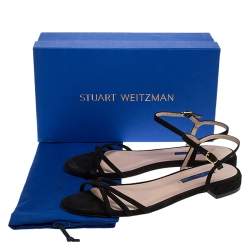Stuart Weitzman Black Suede Starla Ankle Strap Flats Size 39