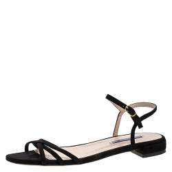 Stuart Weitzman Black Suede Starla Ankle Strap Flats Size 39