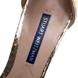 Stuart Weitzman Gold Python Embossed Leather Ankle Strap Open Toe Sandals Size 37