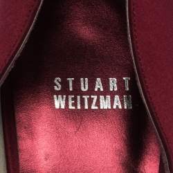 Stuart Weitzman Red Satin Bow Peep Toe Pumps Size 41