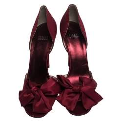 Stuart Weitzman Red Satin Bow Peep Toe Pumps Size 41