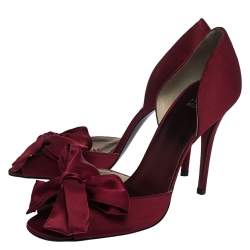 Stuart Weitzman Red Satin Bow Peep Toe Pumps Size 41