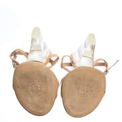Stuart Weitzman Beige Patent Leather Nearlynude Lucite Ankle Strap Sandals Size 40
