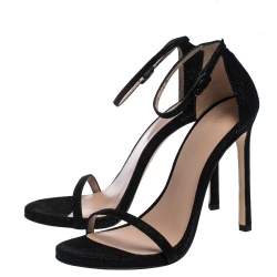 Stuart Weitzman Black Textured Suede Ankle Strap Open Toe Sandals Size 38