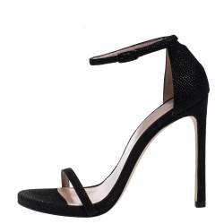 Stuart Weitzman Black Textured Suede Ankle Strap Open Toe Sandals Size 38