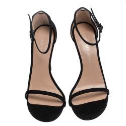 Stuart Weitzman Black Textured Suede Ankle Strap Open Toe Sandals Size 38