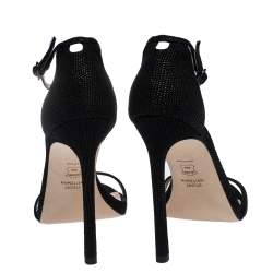 Stuart Weitzman Black Textured Suede Ankle Strap Open Toe Sandals Size 38