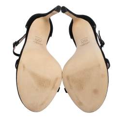 Stuart Weitzman Black Textured Suede Ankle Strap Open Toe Sandals Size 38