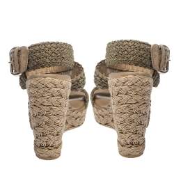 Stuart Weitzman Khaki Woven Fabric Espadrille Wedge Sandals Size 39