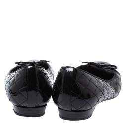 Pre Owned Stuart Weitzman Black Quilted Patent Leather Bow Ballet Flats Size 39.5