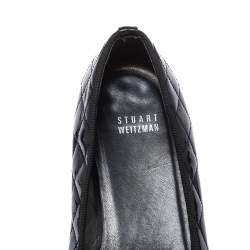 Pre Owned Stuart Weitzman Black Quilted Patent Leather Bow Ballet Flats Size 39.5