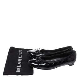 Pre Owned Stuart Weitzman Black Quilted Patent Leather Bow Ballet Flats Size 39.5