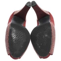 Stuart Weitzman Burgundy Suede Studded Cut Out Peep Toe Platform Pumps Size 38.5