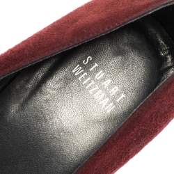 Stuart Weitzman Burgundy Suede Studded Cut Out Peep Toe Platform Pumps Size 38.5