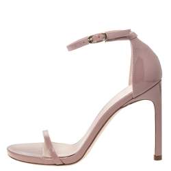 Pre Owned Stuart Weitzman Beige Patent Leather Nudistsong 105 Sandals Size 36