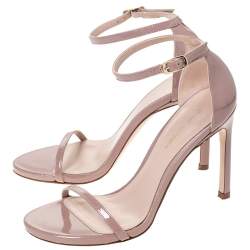 Pre Owned Stuart Weitzman Beige Patent Leather Nudistsong 105 Sandals Size 36