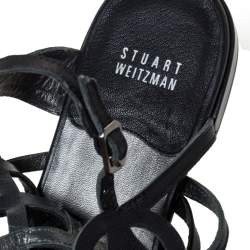 Pre Owned Stuart Weitzman Black Leather Aphrodite Gladiator Flat Sandals Size 38.5 