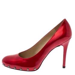 Stuart Weitzman Red Patent Leather Studded Platform Pumps Size 40