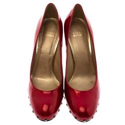 Stuart Weitzman Red Patent Leather Studded Platform Pumps Size 40